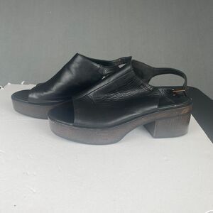 Women's Black Leather Slingback Heels